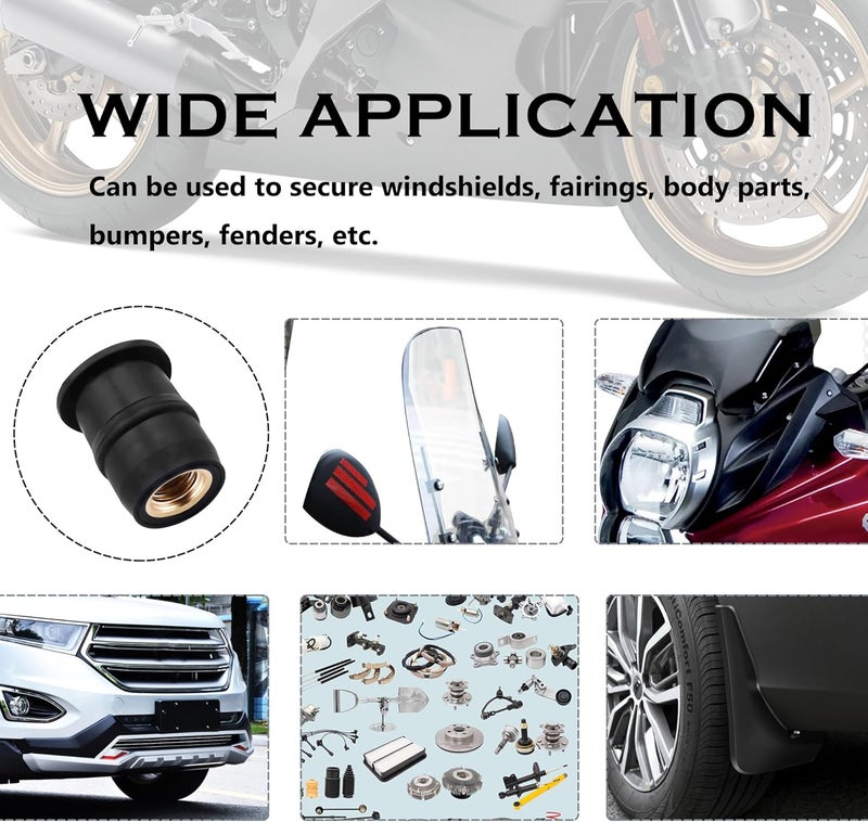 Stacool 10PCS M5 Well Nuts Fairing Fasteners,Brass+Rubber Well Nut for Motorcycle Fairing Windshield,Universal Motorcycle Accessories/Boat Windshield Fastener for Motorcycle Boat Kayak Canoe (M5) - Image 5